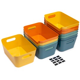 Tiawudi 12 Pack 4.5L Storage Bins, Plastic Storage Baskets for Home Classroom Organization, Multi-Use Organizer Bins for Cabinet, Pantry, Drawer, Closet, Countertop or Shelves, Colorful Containers