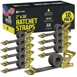 10 E Track Ratchet Tie-Down Cargo Straps, 2" x 16' Durable Ratcheting Strap Cargo TieDowns, Heavy Duty Grey Polyester Tie-Downs, ETrack Spring Fittings