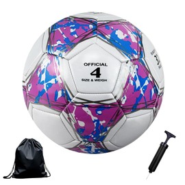 Aipwerer Football Size 4 for Children, Teenagers and Adults with Air Pump, Mesh Bag, Leather Football for Indoor and Outdoor Training, Ideal as a Football Lover Gift