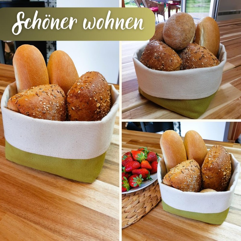 slowroom Bread Basket Made of Cotton, Naturbaumwolle, Olive Pattern 12.5