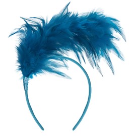 GHGMAO 1920s Feather Fascinator Headband for Women Kentucky Derby Headpiece Gatsby Fascinator Hats Feathers for Cocktail Wedding Tea Party (Lake Blue)