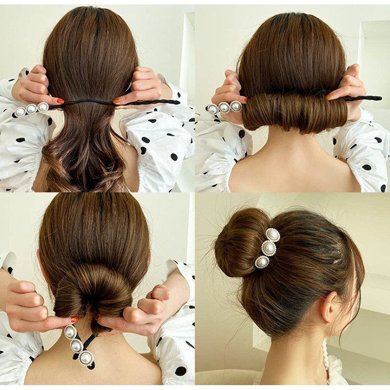 Happyupcity 4 Pcs Women Magic Hair Bun Maker with Peal