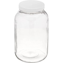 North Mountain Supply 1 Gallon Glass Jar Wide Mouth with White Plastic Lid - USDA, BPA-Free, Made in The USA - for Fermenting, Storing, Canning, and Much More!
