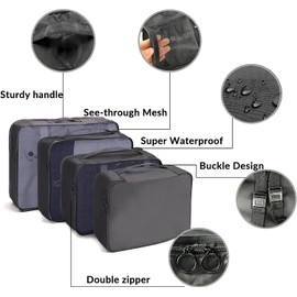 NEWKIBOU Organizadores de Viaje para Maletas,12 en 1 Set de Organizador de Equipaje,Impermeable Organizador de Maleta, para Ropa Zapatos,Cosméticos de bolsas organizadoras de viaje (Negro)