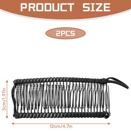 Lotsdonxia 2 PCS Vintage Banana Hair Clips – No-Crease Stretch Clincher Combs for Ponytails, Updos & Half-Up Styles | 30 Teeth Adjustable Hair Holders for Women & Girls (Black)