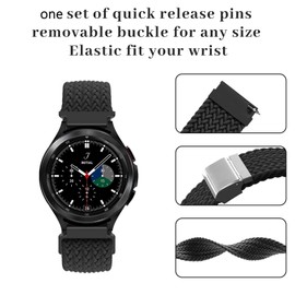 Braided Solo Loop Compatible for Galaxy Watch 3 45mm/Galaxy Watch 46mm/Gear S3 Frontier/S3 Classic, 22mm Braided Stretchy Nylon Band Women Men Fabric Elastic Bracelet Strap,black