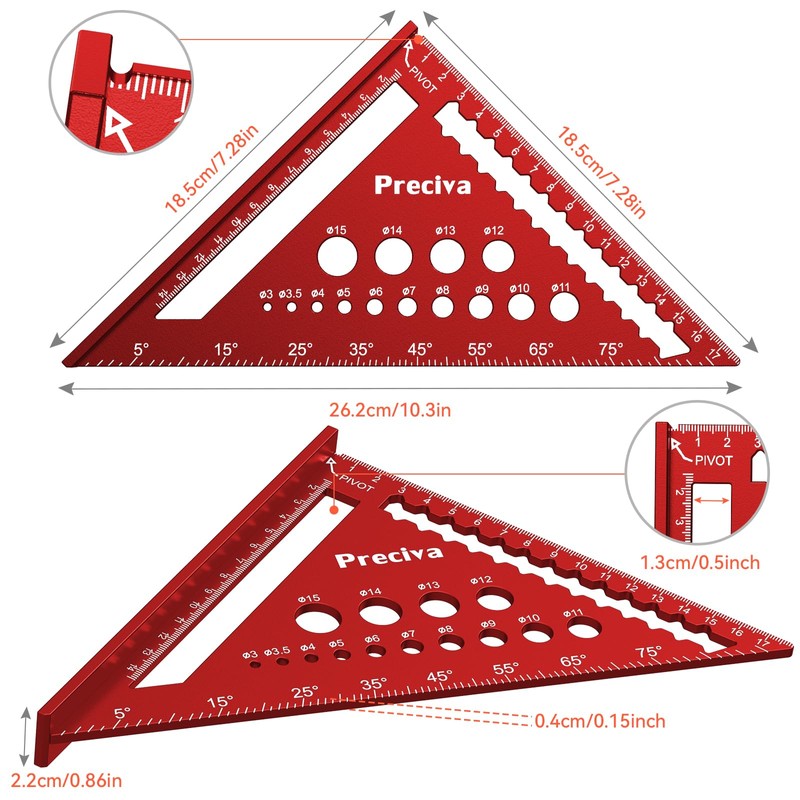 Speed Square, Preciva 7inch/180mm Set Square, Triangle Ruler with 14