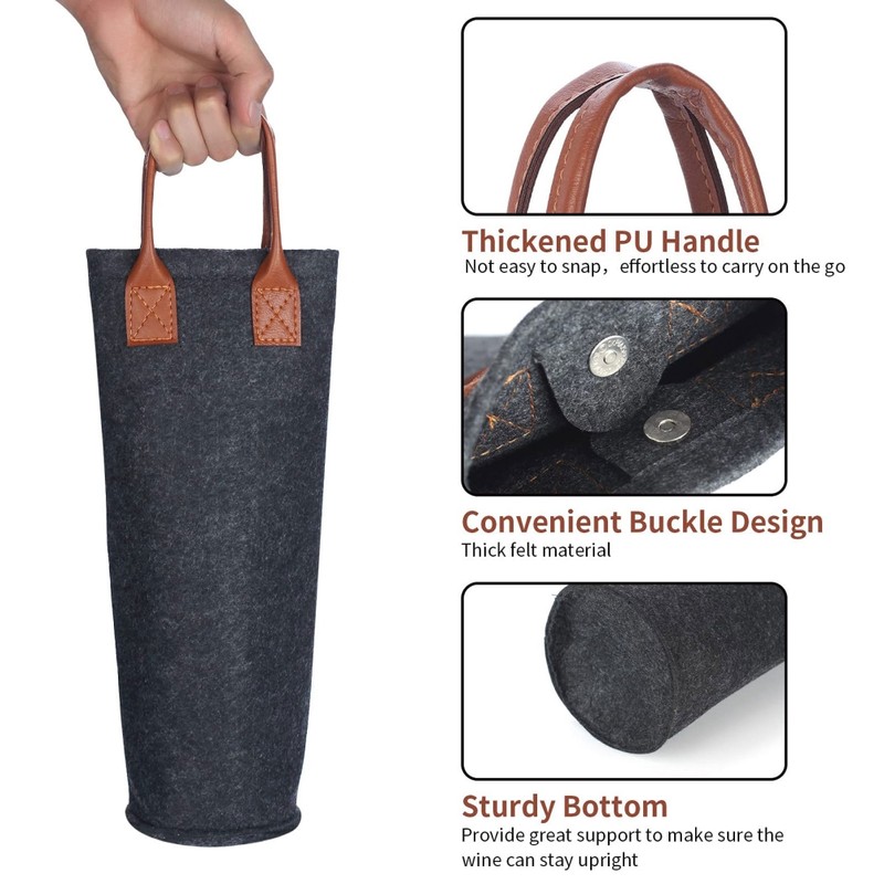 Single Bottle Wine Tote Bag Portable Felt Insulated Padded Thermal