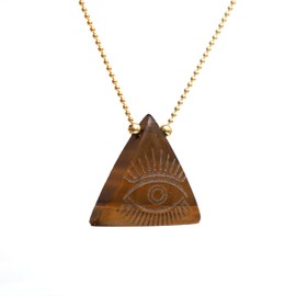 Gempires Trillion Pendant Necklace, Tiger Eye Pendant, Evil Eye Carving, Boho Jewelry for Women, 18 inch Silver Plated Adjustable Chain (tiger eye (evil eye))