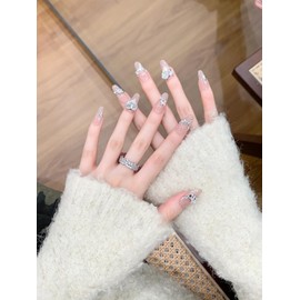 BIBII Nails Handmade Nail Tip, 3D Nails, Medium Long, Floral Pattern, Spring and Summer, Korea, Popular Nail Tip, Short, 10 Pieces, Cat Eye Magnet, 100% Handmade Nails for Easy Installation, Reusable,