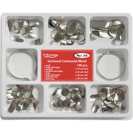 100 Pieces Stainless Steel Sectional Contoured Metal Dental Matrices Kit with Ledges, 0.035mm Thickness, Assorted Sizes Soft Metal Bands for Molar and Premolar Restorations - Dental Matrix System Kit