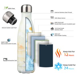 Konokyo Insulated Water Bottles,17 oz Double Wall Stainless Steel Vacumm Metal Flask for Sports Travel,Marble-Jade