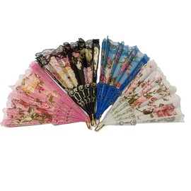 sehtorry 4 Pack Spanish Style Floral Folding Fans Ladies Lace Handheld Fans for Party Wedding Dancing and Home Decoration