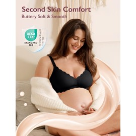 momcozy Nursing Bras for Breastfeeding, Seamless Pregnancy Maternity Bra Wireless Classic Jelly Strip Support Nursing Bra Black
