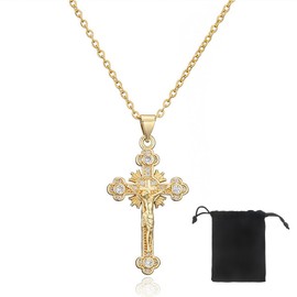 Women's Cross Necklace, Women's AAA Cubic Zirconia Cross Pendant, Hypoallergenic 18K Gold-Plated Chain, Fashion Jewellery for Women Girls Gift, Rhinestone