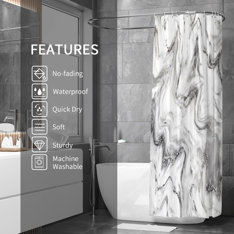 Gibelle Grey Abstract Marble Shower Curtain, Waterproof Fabric, 72x84