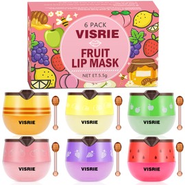 VISRIE 6 PCS Bee Lip Balm Lip Mask Honey Pot, Valentines Day Gifts, Moisturizing Lip Sleeping Mask for Dry Chapped Lips with Propolis, Honey Balm Lip Balm with Stick