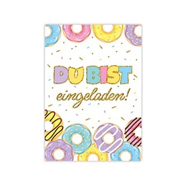 12 Invitation Cards for Children's Birthday Girls Boys Doughnuts Invitations for Birthday Children Colourful Birthday Invitations