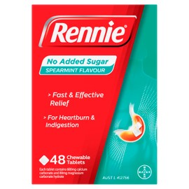 Rennie Spearmint Flavoured Chewable Tablet for Heartburn and Indigestion Symptoms 48 Tablets