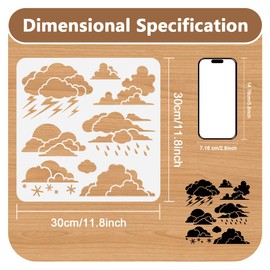 DOODLREAM 30 x 30cm Clouds Wall Stencil Templates, Reusable Plastic Lightning Rain Cloud Stencils for Painting on Wood Wall Floor Tile Fabric Glass Furniture, Snow Sunrise DIY Home Decor Template