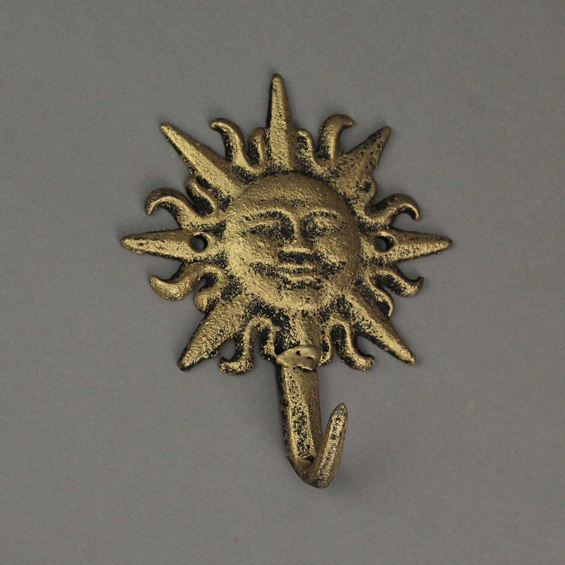 Set of 3 Decorative Cast Iron Sun Face Hooks -
