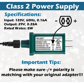 Goodsby Class 2 LED Transformer for Christmas X-Mas Tree Lights, Holiday Lighting, LED String Light 29V 0.28A Power Supply 8W Raintight US Plug Power Adapter UL-Listed TS-8W29V (Right Positive)