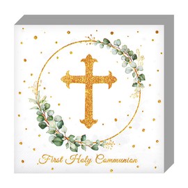 Lotsdonxia 40Pcs Cross First Communion Napkins Eucalyptus, Green Cross Communion Holiday Party Decorations Cleaning Baby Baptism, God Bless for Baby Shower Confirmation Napkins 33x33cm