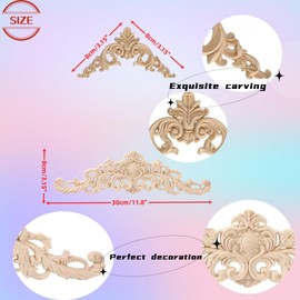 BSYMDH 5PCS Hand Wood Carved Onlay Applique Wood Appliques Onlays DIY Carved Furniture Appliques Onlays Unpainted Carving Decal for Cabinet Bed Door Mirror Fireplace Wardrobe Furniture Decoration,02