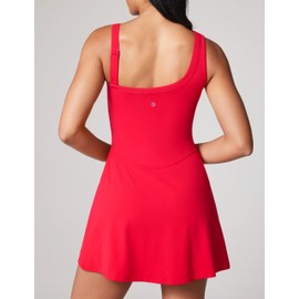 UNISSU Hugcurve Detachable Adjustable Strap Womens Tennis Dress Built in Bra Summer Athletic Dress for Women with Shorts Pockets Aurora Red Medium