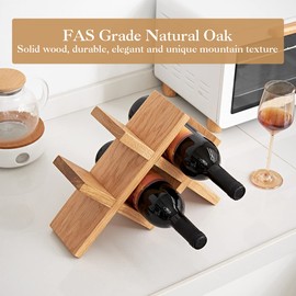 OAKERLAND Oak Wood Wine Rack Countertop, 4 Bottle Wine Rack Free Standing Wine Bottle Stand Holder Display Shelf for Home Kitchen Bar Cabinets, No Need Assembly (Natural)