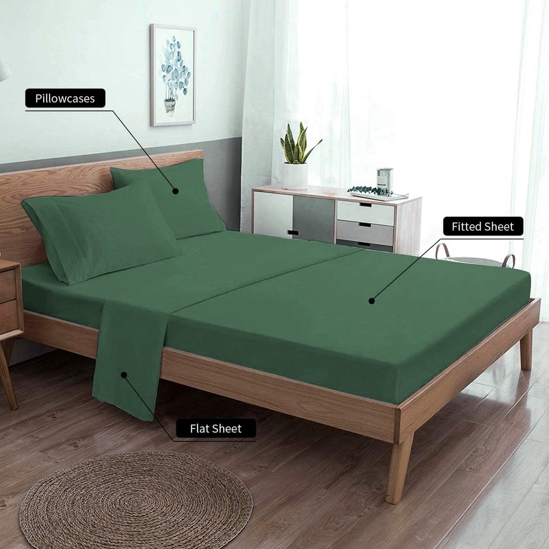 EaseHome Dark Green Full Size Bed Sheet Set -Deep Pocket