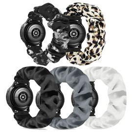 Scrunchie Watch Bands for Women Compatible with Galaxy Watch 4 Band 40mm/44mm/Watch 4 Classic 46mm/42mm/Galaxy Watch Active 2 Elastic Replacement Soft Band For 20mm(5 Pack E,S-Size)