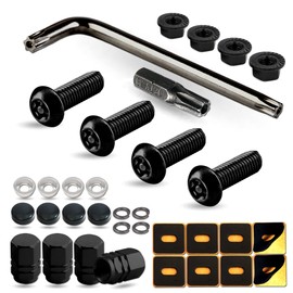 Black Anti Theft License Plate Screws- Rustproof Stainless Steel Security Fastener Hardware,M6 (1/4 inch) Tamper Proof Car Tag Screws,Nylon Insert for Front Rear Frame Holder Mounting