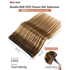 WIGNEE Double Invisible PU OVO Human Hair Extensions 100% Remy Human Hair Weft Highlight Honey Blonde Hair Extensions Human Hair 2PCS,13x20 Inch No Glue Genius Weft Micro Beads Hair Extension (T4/27)