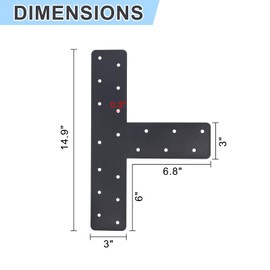 4 Pcs T Post Bracket, Black T-Plate Metal Plates （Actual 14.9 ”× 9.8 ”× 3 “, Heavy Duty Patch Plate Attachment Bracket for 4"x4",6"x6" Repairing House Beams, pergola, Gazebos, Truss Framing