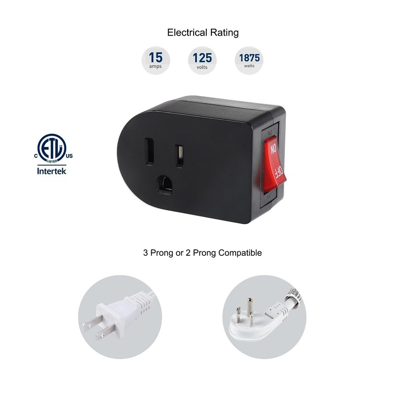 VSEER Grounded Outlet with ON Off Switch (2 Pack), Single