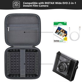 Supmay Carrying Case for INSTAX Wide EVO 2-in-1 Instant Film Camera and Printer, Storage Holder Bag with Zipper Mesh Pocket for Lens Cap, Instant Film, Charging Cable, Shoulder Strap, Black