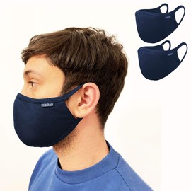 Navy Blue Reusable Face Mask | Face Masks Washable UK | 3 Layer Mens Face Mask | HeiQ Viroblock | Breathable Face Mask | Sporty | Advanced by Maskari - 2 Pack, Large