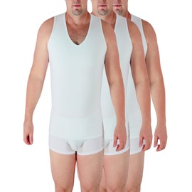 Underworks Mens Extreme Gynecomastia Chest Binder V-Tank Top Small White 3-Pack