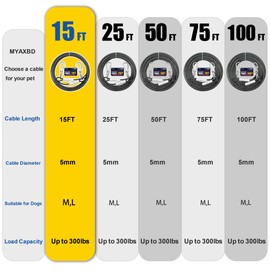 MYAXBD 15FT Heavy Duty Tie Out Cable – Chew-Proof Long Dog Leash, Durable Dog Chain & Lead for Large Dogs, Outdoor Yard & Camping Use (Grey, Large)