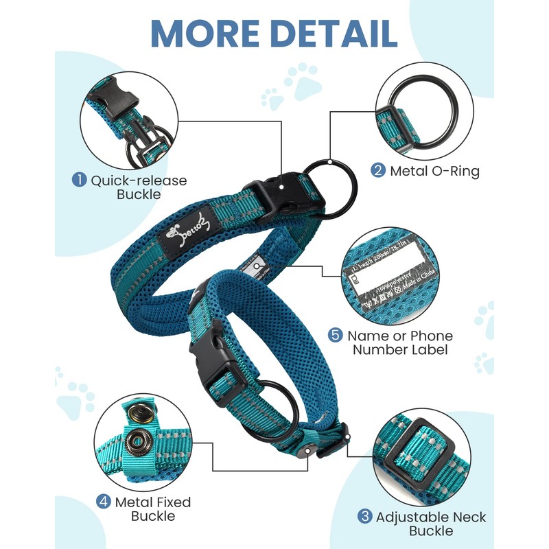 Kaka Mall Adjustable, Breathable, Reflective Nylon Dog Collar