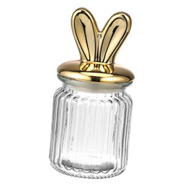 IMIKEYA Easter Glass Jar with Bunny Rabbit Ear Bunny Rabbit Shape Clear Candy Jar Food Storage Canister with Airtight Lid for Eater Party Tea Cookie Coffee Table Decor S