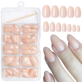 AddFavor Oval Press on Nails Short Fake Nails, 240pcs Pale Pink Nails Press on Almond False Nail Full Cover Acrylic Nail for Women and Girls