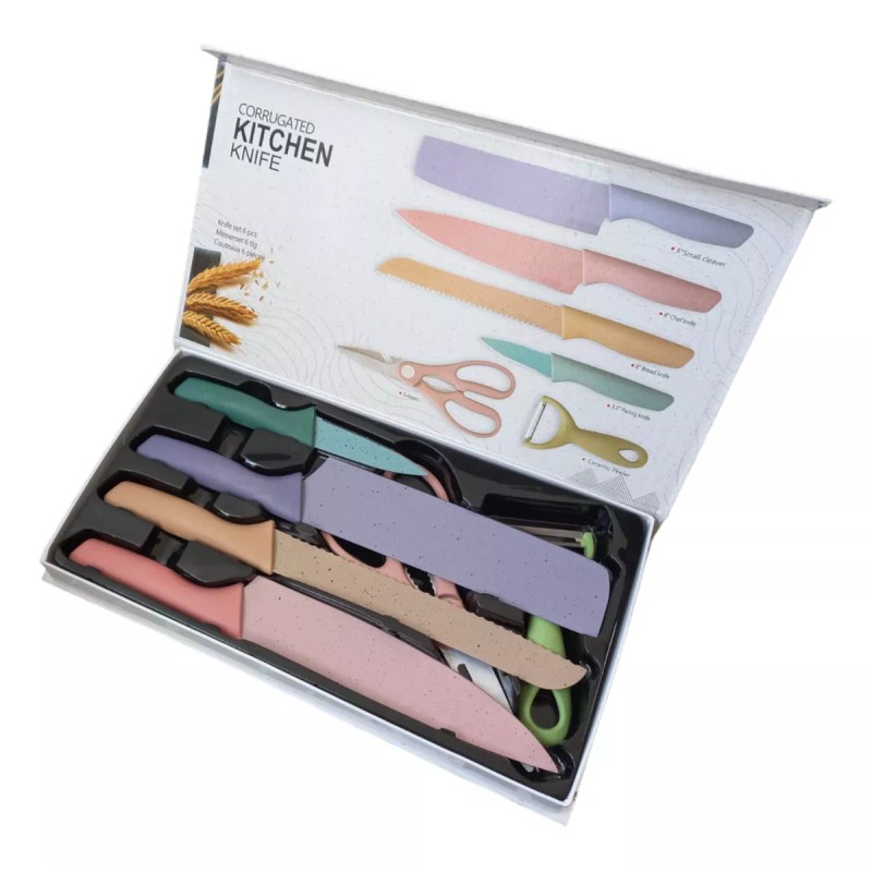 KH Cuchillos Set De 6pz Color Pastel Tijeras Cocina Regalo