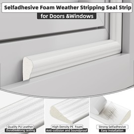 2 Pack*16.4 Ft Weather Stripping Seal Strip for Doors,Soundproofing Window Insulation Draft Stopper for Winter, Selfadhesive Foam Weather Strip for Door Frame,Door Gap Filler Noise Blocker(White)