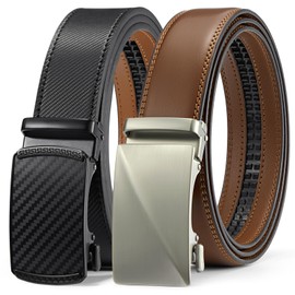 BOSTANTEN Mens Leather Belts Ratchet Dress Belt With Automatic Sliding Buckle 2 Pack in Gift Box Black