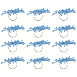 ITOS365 Napkin Rings Set of 12 for Dining Table Decoration Parties Everyday Metal Napkin Holder Leaf Turquoise (Pack of 12)