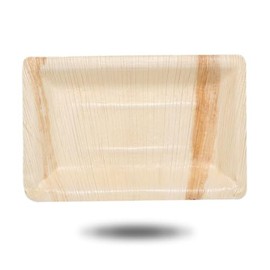 ECO Leaf 25 Disposable Palm Leaf Serving Platters, Small Rectangle 6" x 4" (16cm x 10cm), Trays for Cafes, Restaurants, Catering, Like Wooden Plates | Sturdy Eco-Friendly Hot Food Party Trays