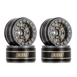 INJORA 1.0 RC Beadlock Rims Deep Plate Negative Offset 3.15 mm Wheels for SCX24 AX24 Gladiator Bronco C10 JLU Deadbolt Axial 1/24 Crawler, Grey