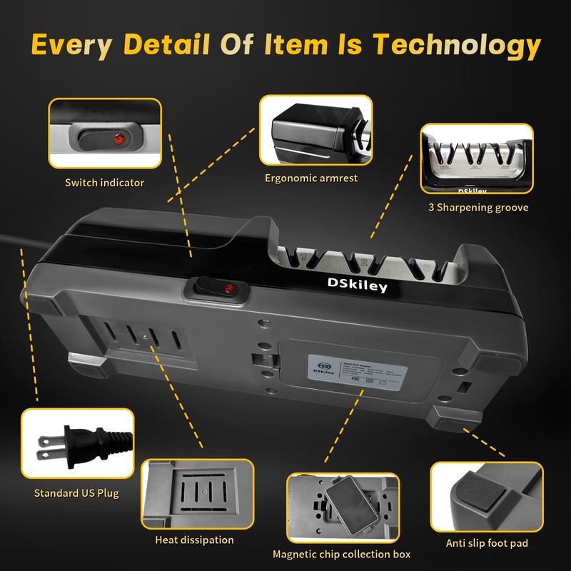 Electric Knife Sharpener for Kitchen – Professional 3-Stage 100% Diamond